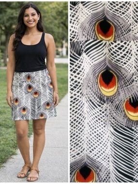 Sevier Custom Design Peacock Pattern Skirt Cotton Boho Embroidered Size Medium